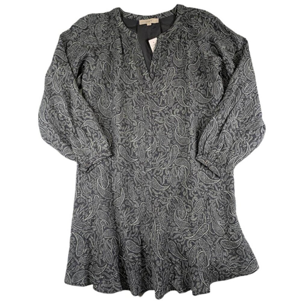 NEW Loft Dress Womens Medium Gray Green Paisely Long Sleeve‎ Peasant Boho Lined